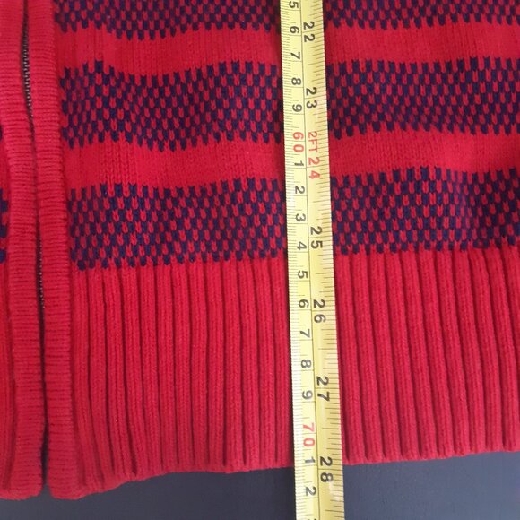 Tommy Hilfiger SZ L Red Full Zip Cotton Mock Turtleneck Cardigan w/ Navy Stripes - Picture 12 of 16